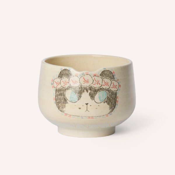 Hand-panited Floral Garland Cat Bowl with Notched Edge (gray)