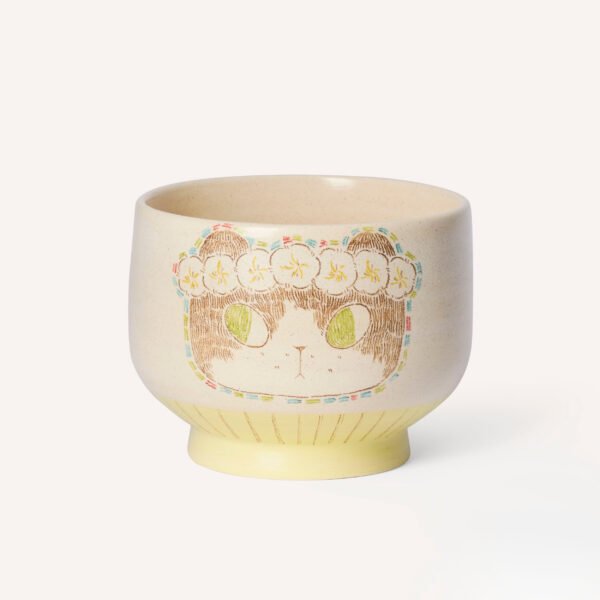 Hand-panited Floral Garland Cat Bowl(Yellow)
