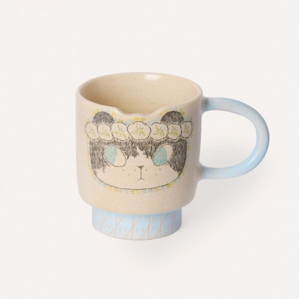 Hand-panited Floral Garland Cat Mug with Notched Edge